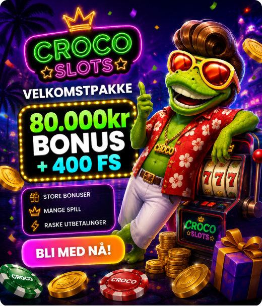 Croco Slots velkomstbonus på 80 000 kr og 400 gratisspinn